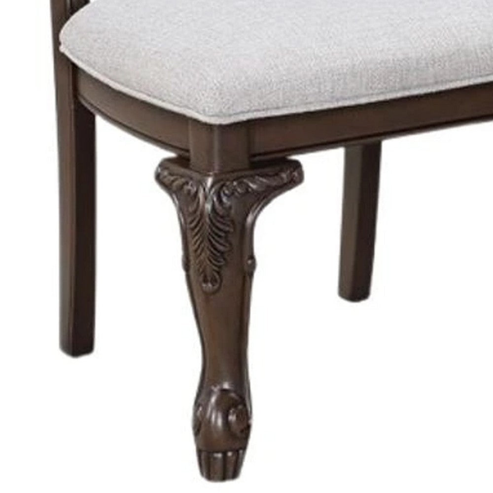 Cary Side Dining Chair Set of 2 | Beige Linen | Scrolled Coffee Brown Wood BM340172