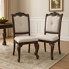 Cary Side Dining Chair Set of 2 | Beige Linen | Scrolled Coffee Brown Wood BM340172