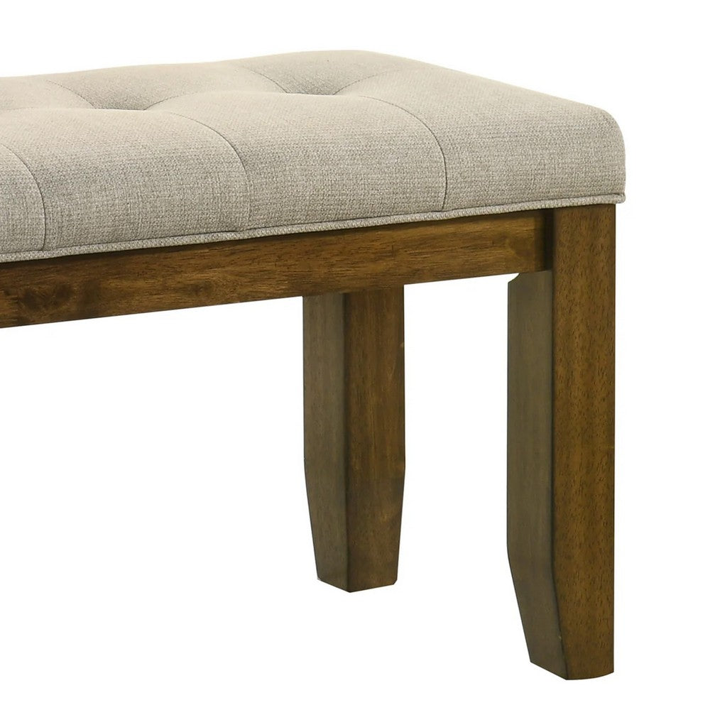 Liyo Dining Bench | Tufted Beige Upholstery Seat | Brown Wood | 48"