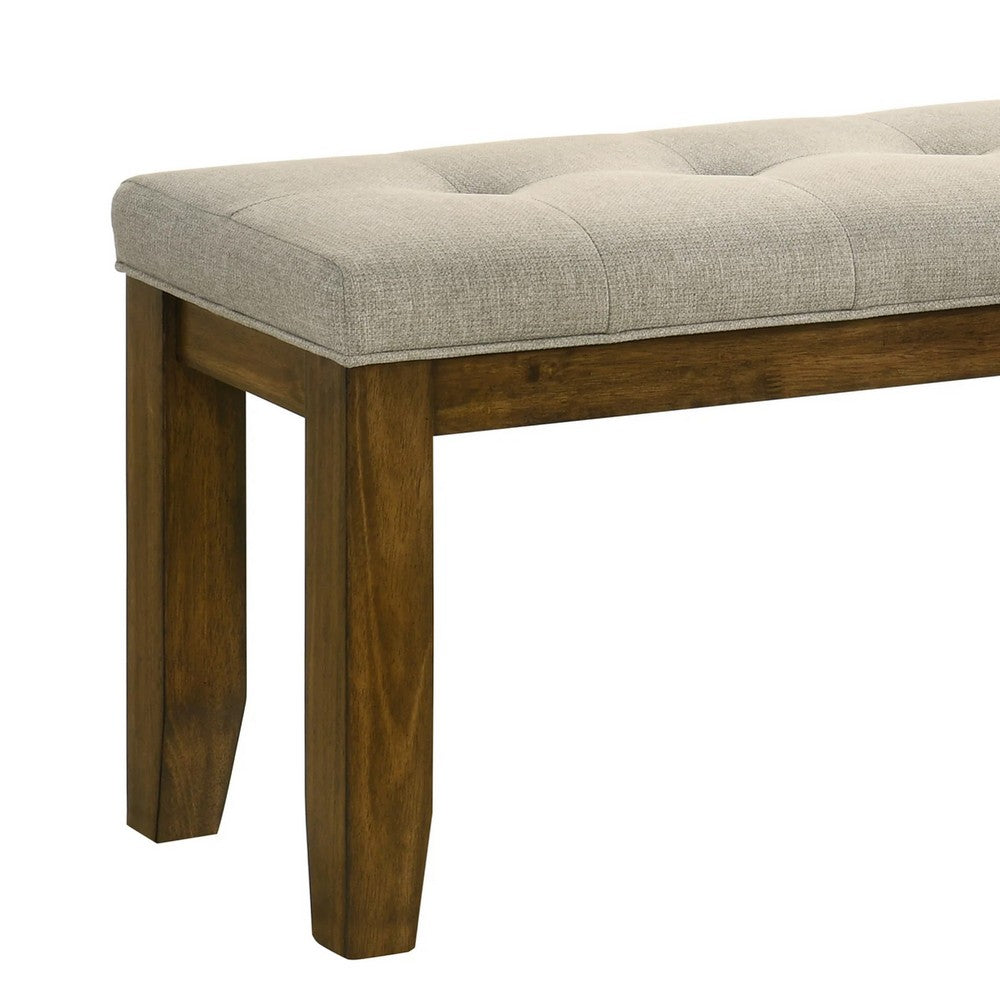Liyo Dining Bench | Tufted Beige Upholstery Seat | Brown Wood | 48"