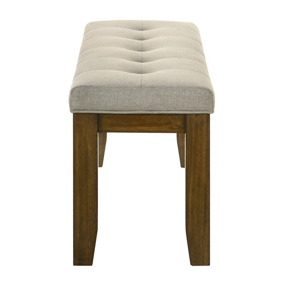 Liyo Dining Bench | Tufted Beige Upholstery Seat | Brown Wood | 48"