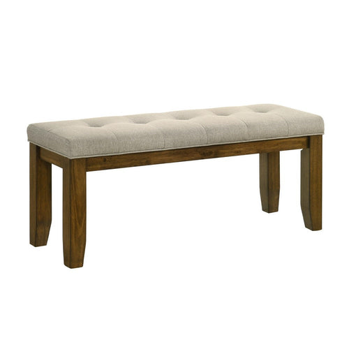 Liyo Dining Bench | Tufted Beige Upholstery Seat | Brown Wood | 48"