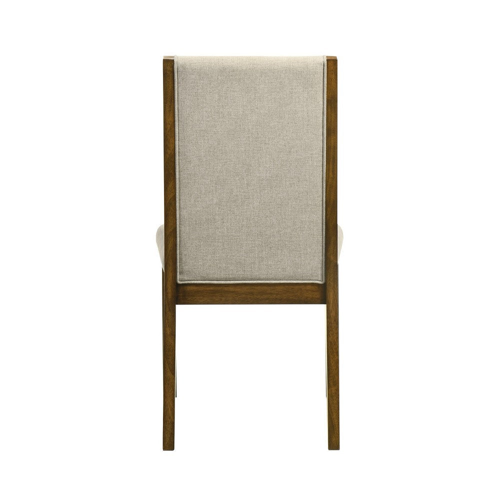 Liyo Set of 2 Side Dining Chairs | Brown Wood Frame | Beige Fabric Seating BM340174