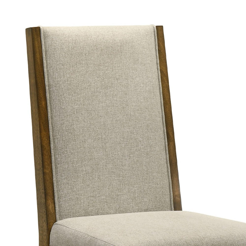 Liyo Set of 2 Side Dining Chairs | Brown Wood Frame | Beige Fabric Seating BM340174