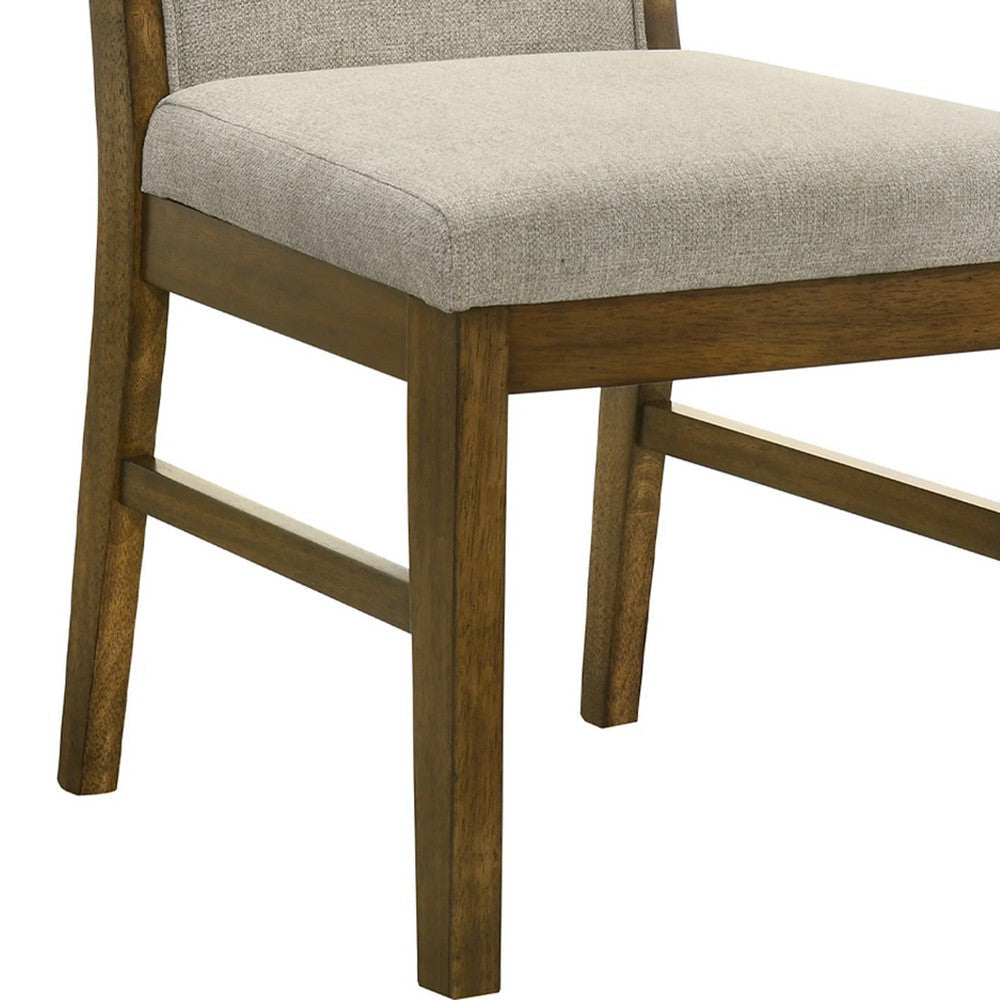 Liyo Set of 2 Side Dining Chairs | Brown Wood Frame | Beige Fabric Seating BM340174