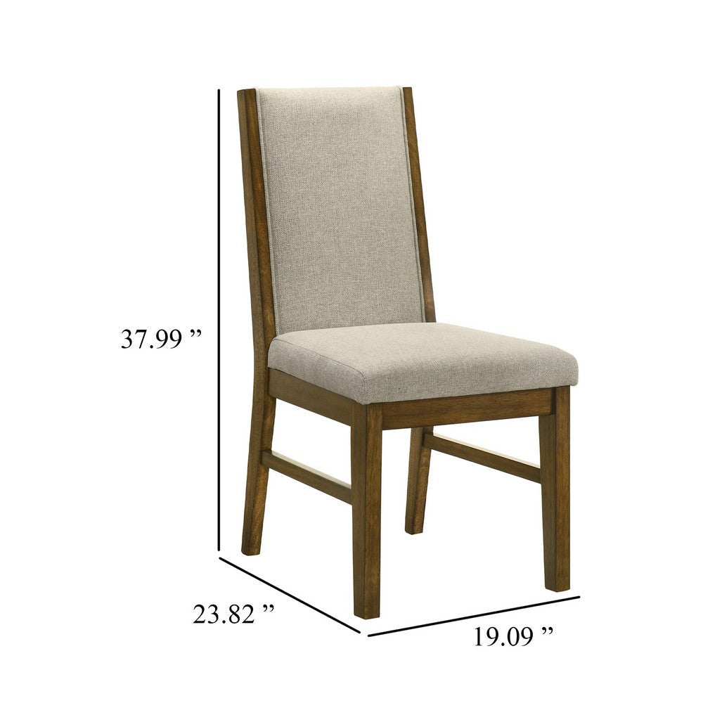 Liyo Set of 2 Side Dining Chairs | Brown Wood Frame | Beige Fabric Seating BM340174