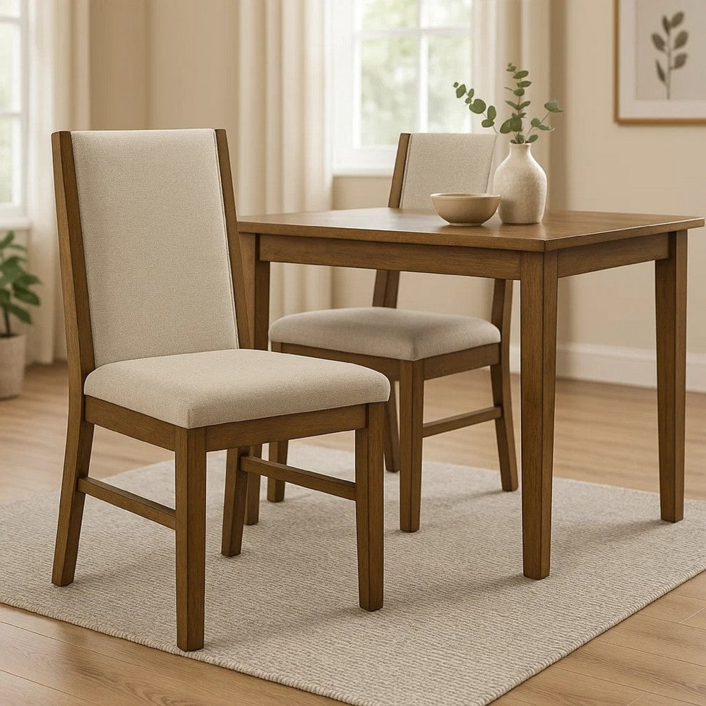Liyo Set of 2 Side Dining Chairs | Brown Wood Frame | Beige Fabric Seating BM340174