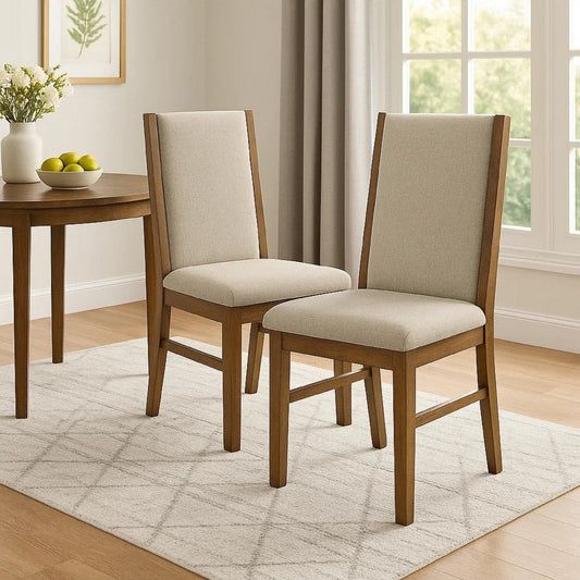 Liyo Set of 2 Side Dining Chairs | Brown Wood Frame | Beige Fabric Seating BM340174