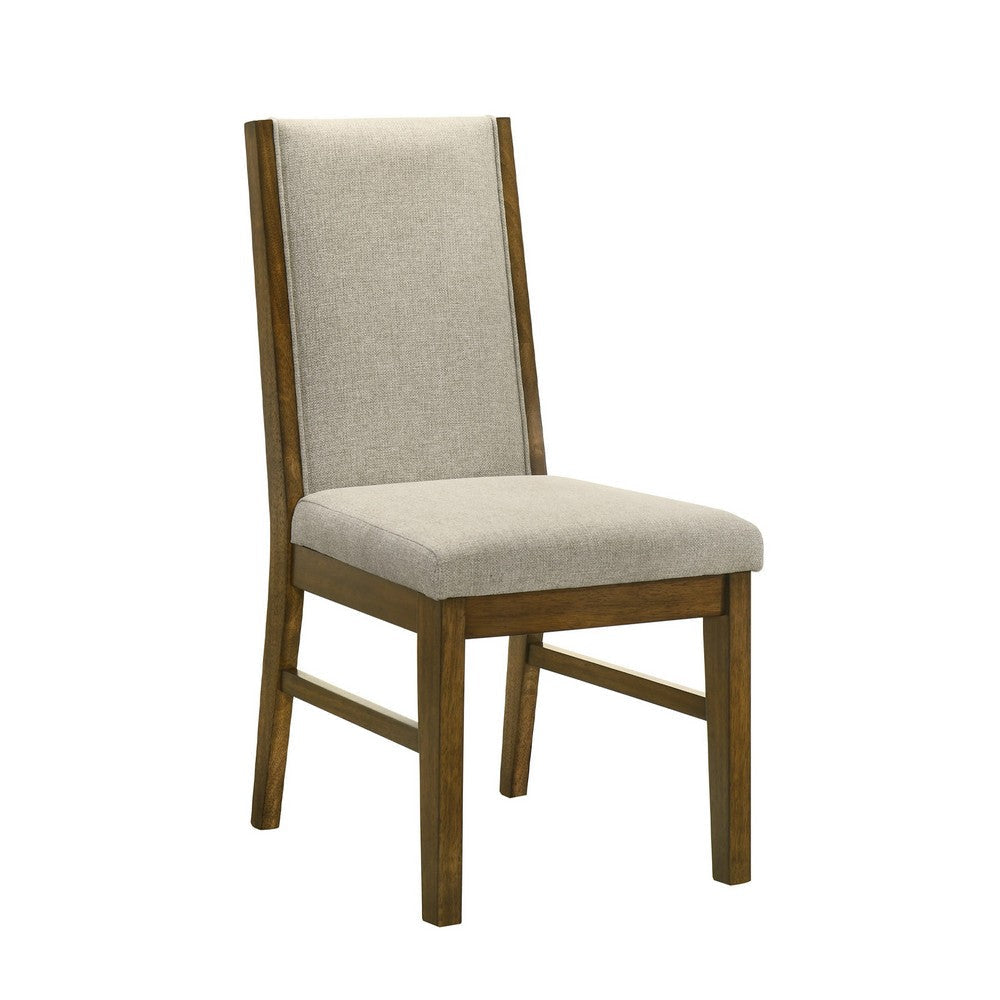 Liyo Set of 2 Side Dining Chairs | Brown Wood Frame | Beige Fabric Seating
