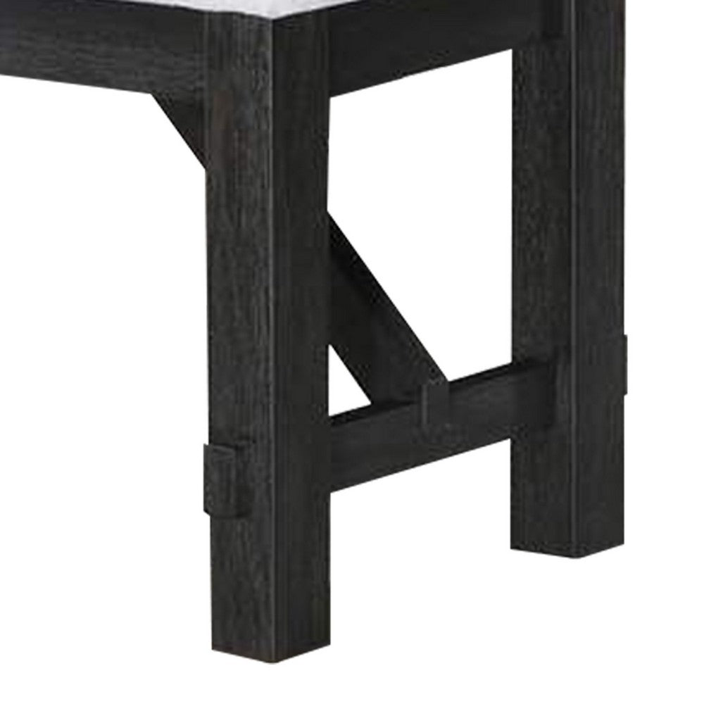 Riby 48" Dining Bench | Black Wood Body | Gray Linen Padded Seat