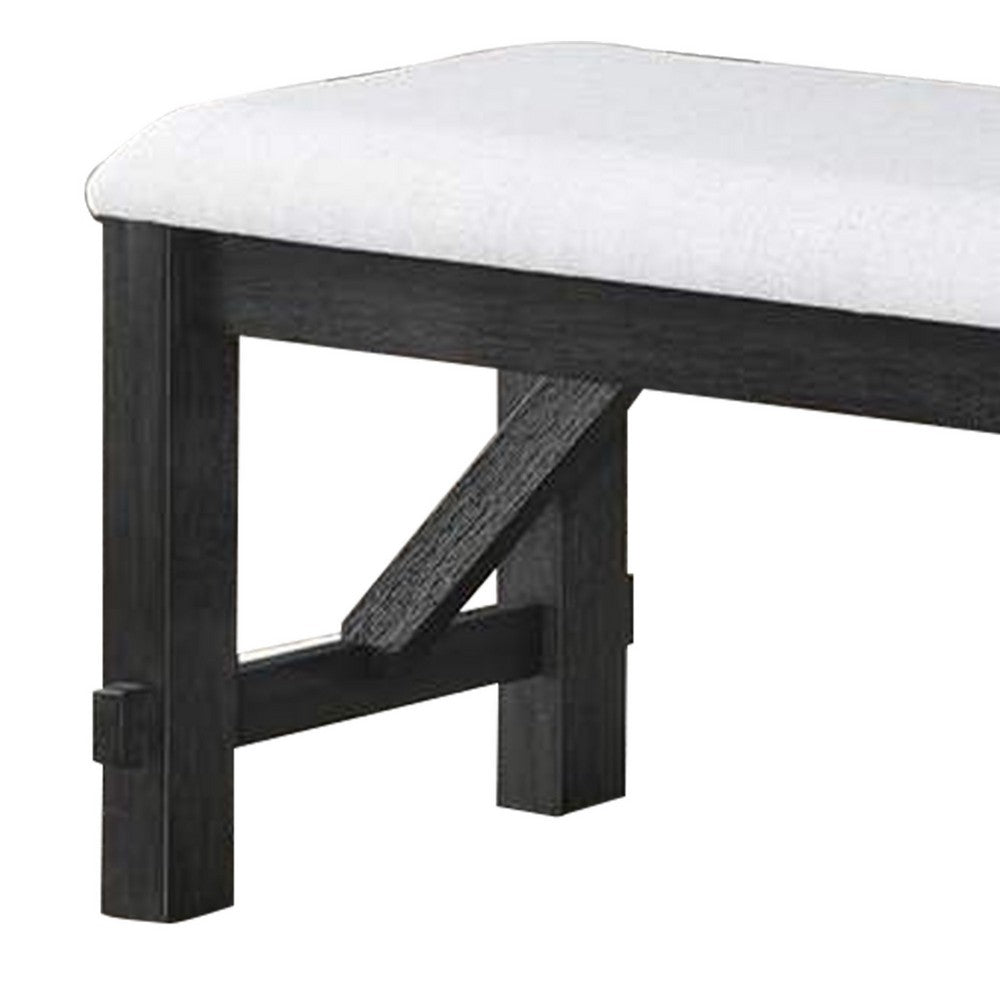 Riby 48" Dining Bench | Black Wood Body | Gray Linen Padded Seat