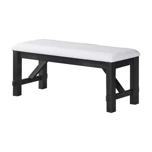 Riby 48" Dining Bench | Black Wood Body | Gray Linen Padded Seat