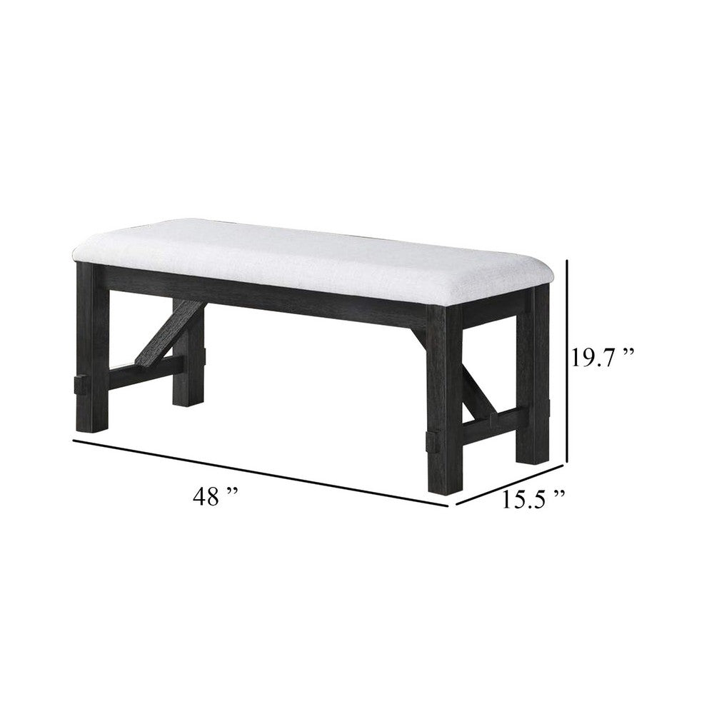 Riby 48" Dining Bench | Black Wood Body | Gray Linen Padded Seat
