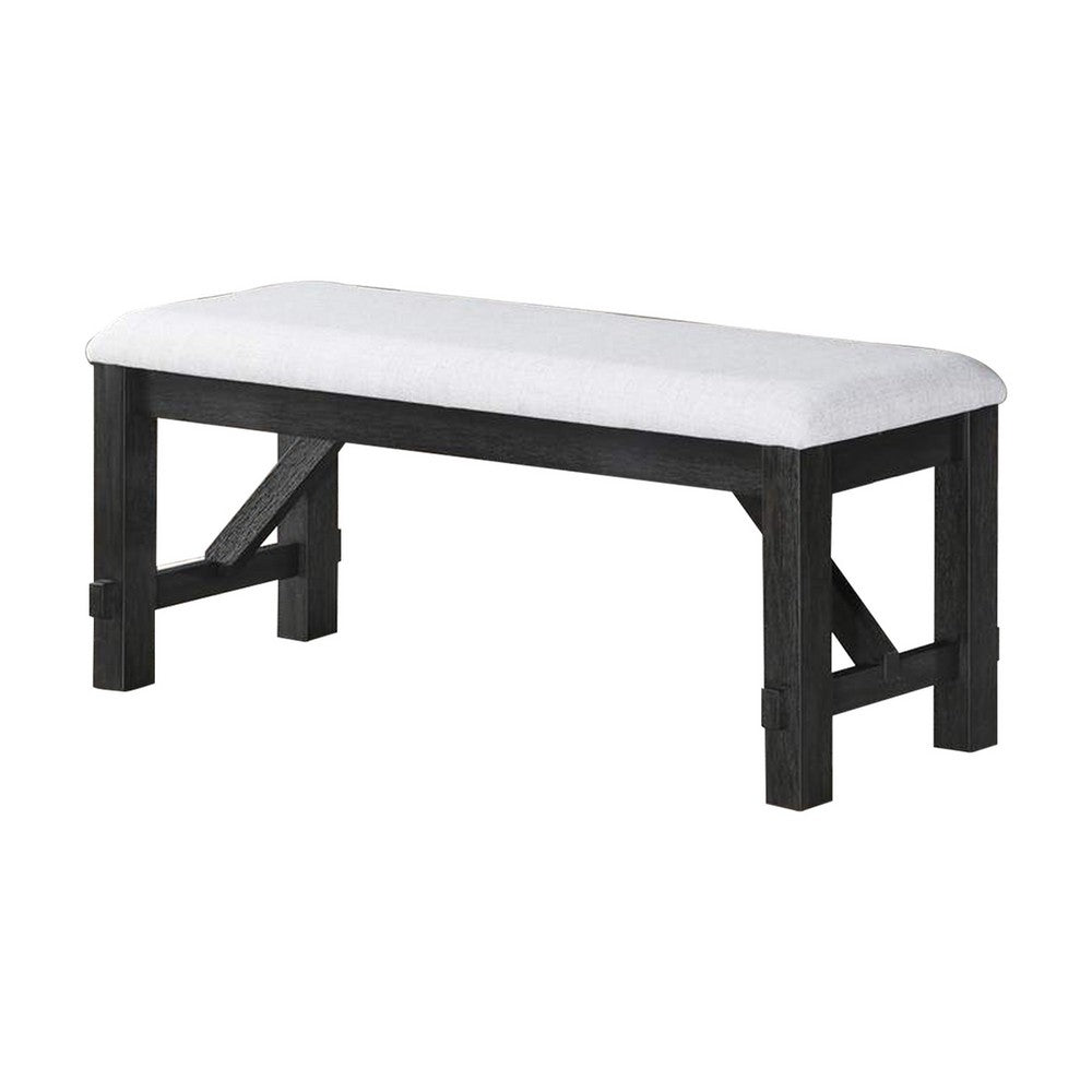 Riby 48" Dining Bench | Black Wood Body | Gray Linen Padded Seat