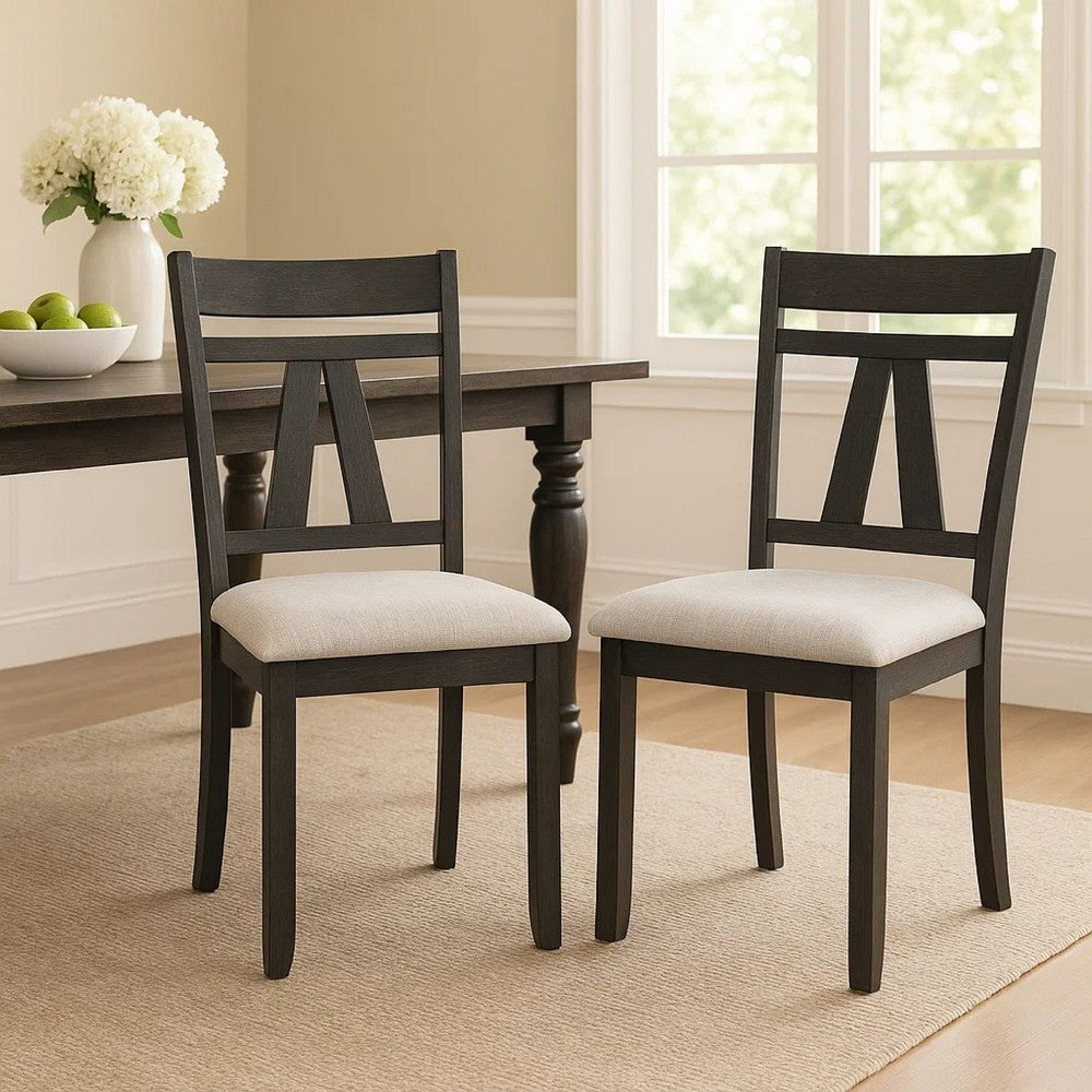 Riby Dining Chair Set of 2 | Black Wood Frame | Gray Linen Seating BM340177
