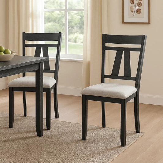Riby Dining Chair Set of 2 | Black Wood Frame | Gray Linen Seating BM340177