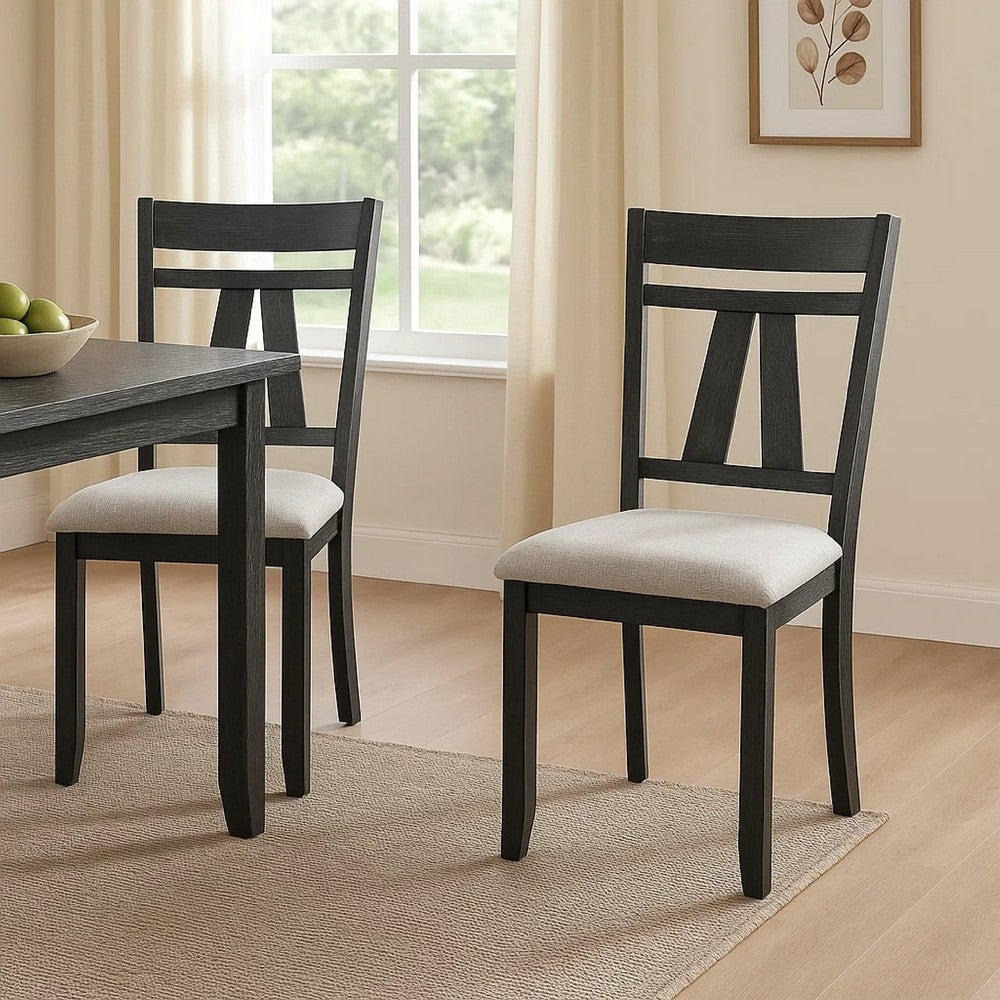 Riby Dining Chair Set of 2 | Black Wood Frame | Gray Linen Seating