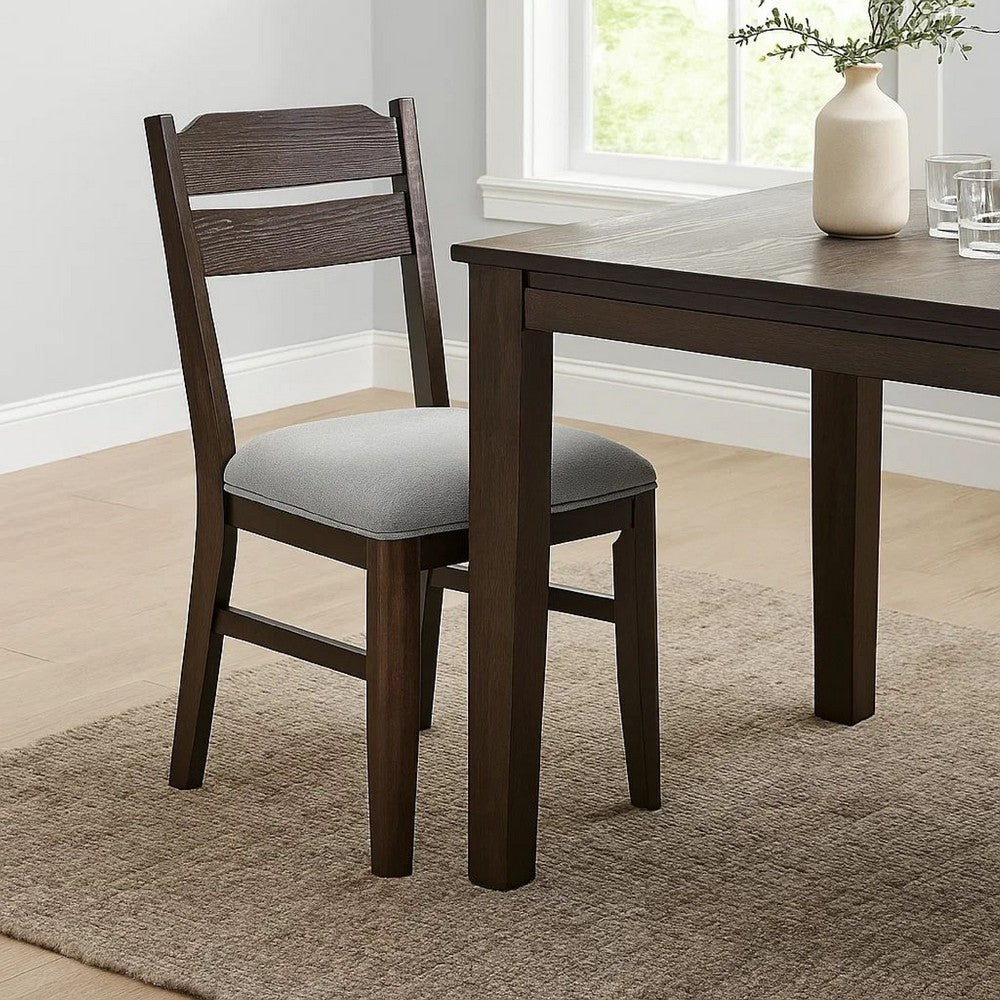 Hiun Dining Chair Set of 2 | Dove Gray Seat | Oak Brown Wood Frame