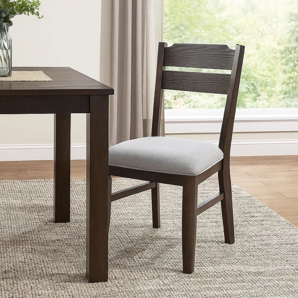 Hiun Dining Chair Set of 2 | Dove Gray Seat | Oak Brown Wood Frame