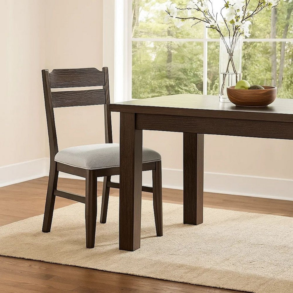 Hiun Dining Chair Set of 2 | Dove Gray Seat | Oak Brown Wood Frame