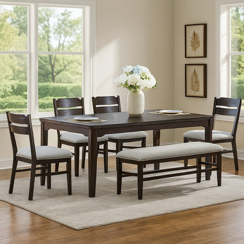 Hiun Dining Table | 72" Rectangular Top w Tapered Legs | Oak Brown