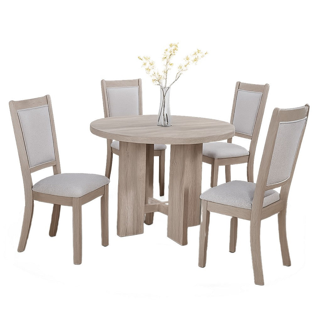 Moyo 5pc Dining Set | Light Gray | Rustic Style Gray Round Wood Top BM340186