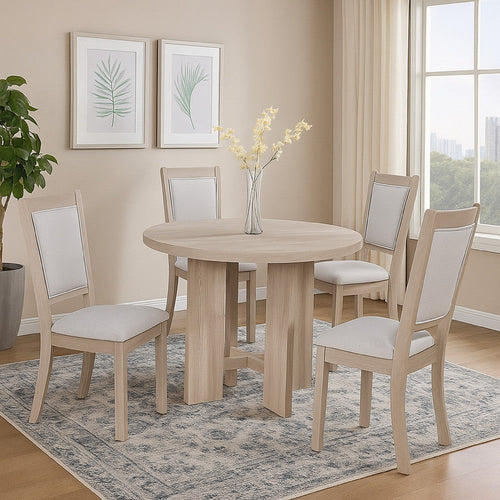 Moyo 5pc Dining Set | Light Gray | Rustic Style Gray Round Wood Top