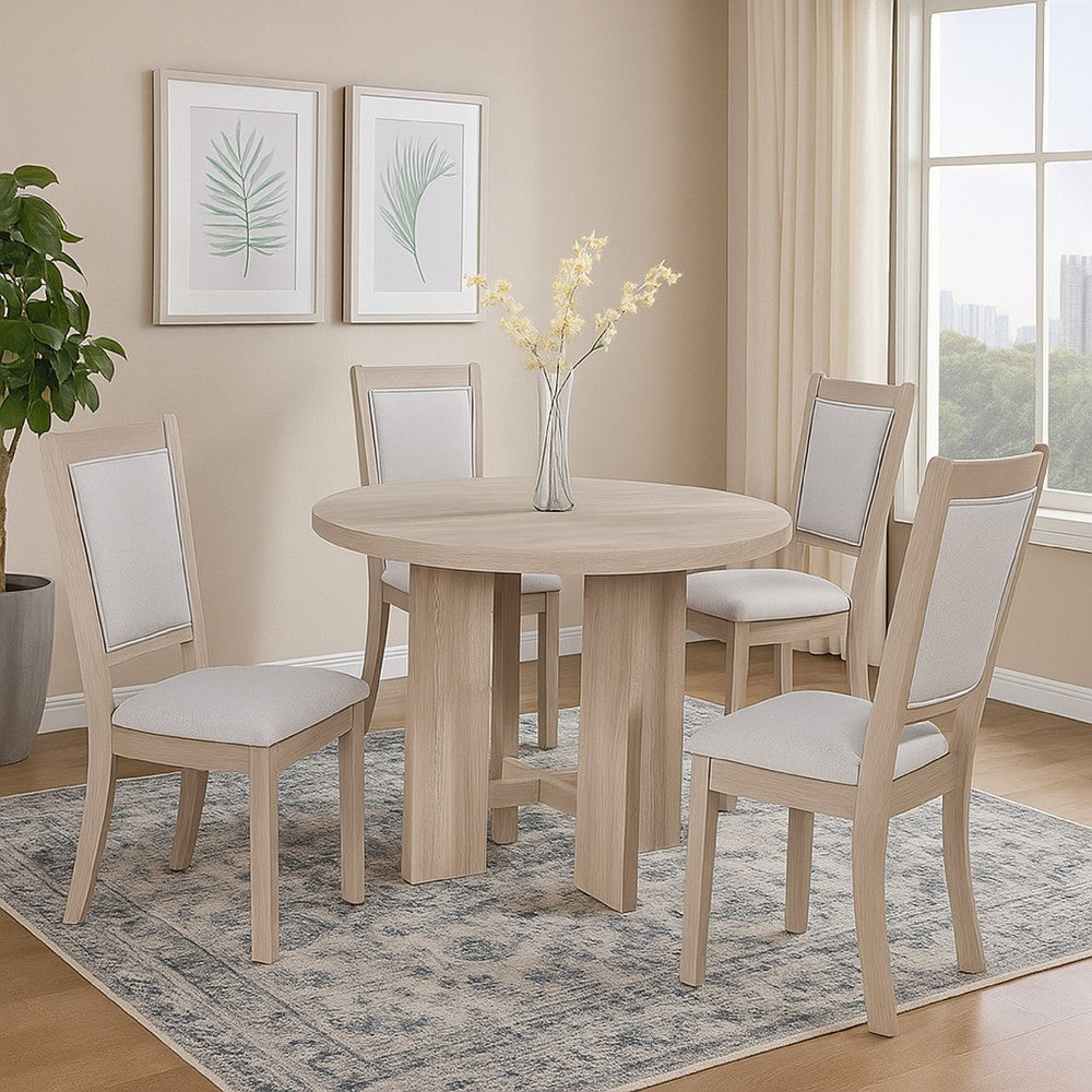 Moyo 5pc Dining Set | Light Gray | Rustic Style Gray Round Wood Top