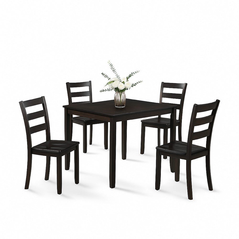 Hamo 5pc Dining Table & 4 Chairs Set | Espresso Brown | Ladder Backrest BM340195