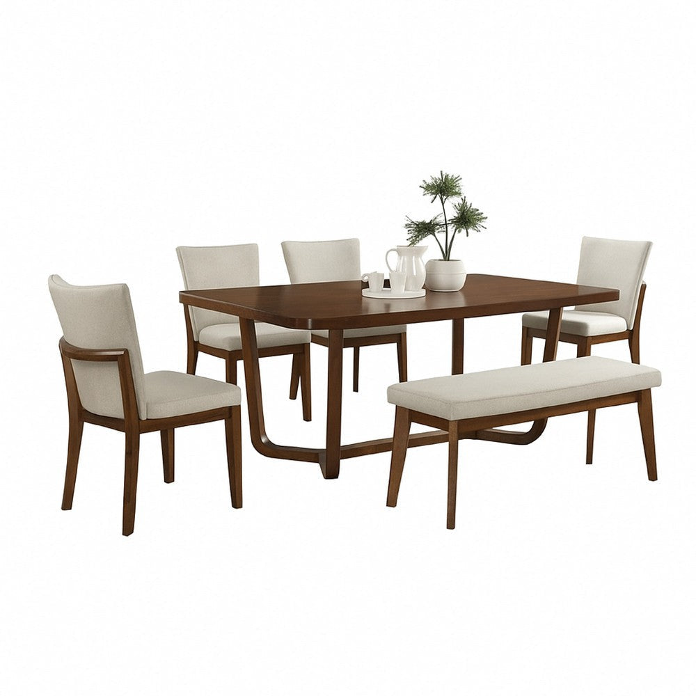 Lere Dining Bench | Beige Fabric | 45’’ Antique Style Brown Wood BM340198