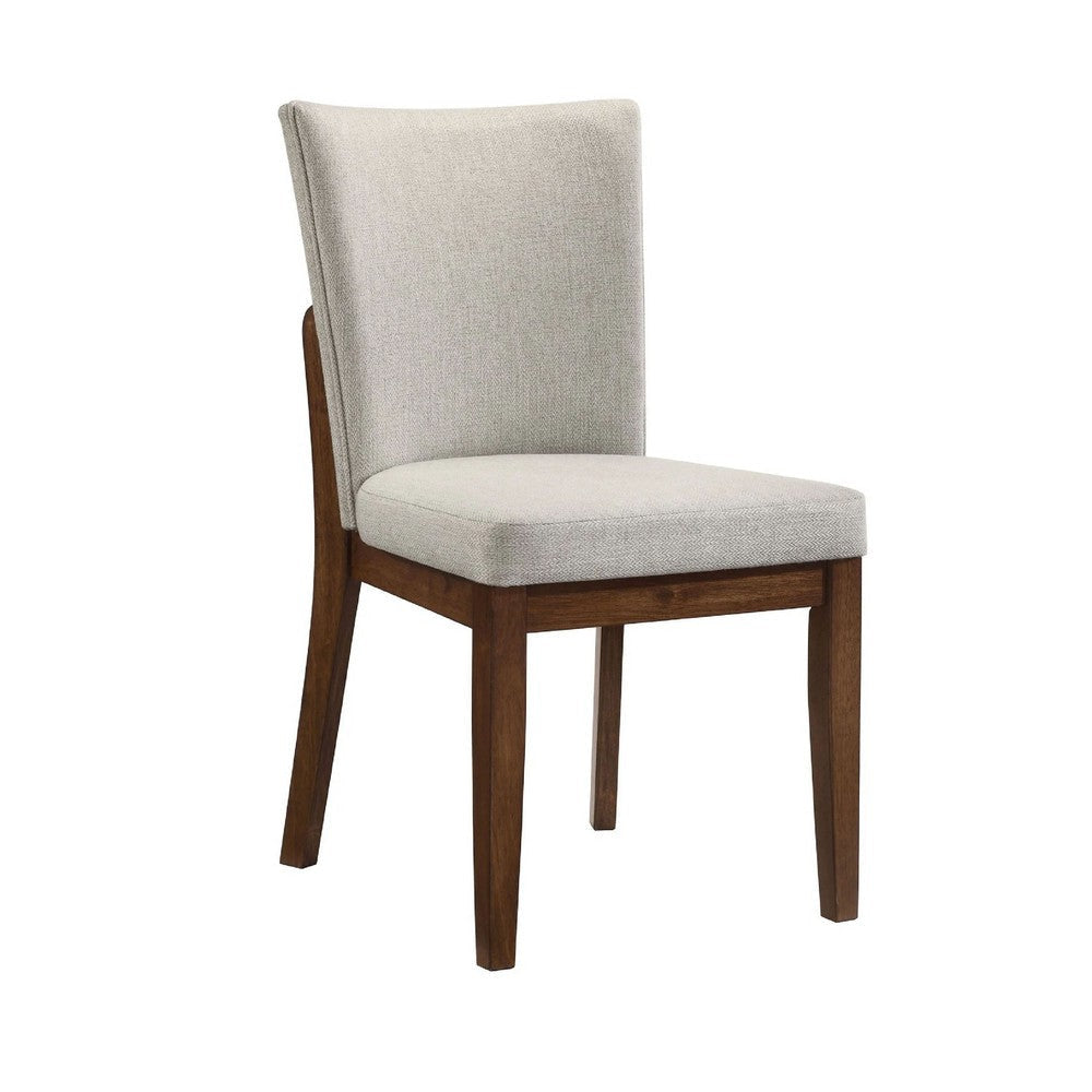 Lere Dining Chair Set of 2 | Beige Fabric | Antique Style Brown Wood