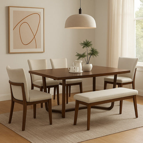 Lere Dining Chair Set of 2 | Beige Fabric | Antique Style Brown Wood