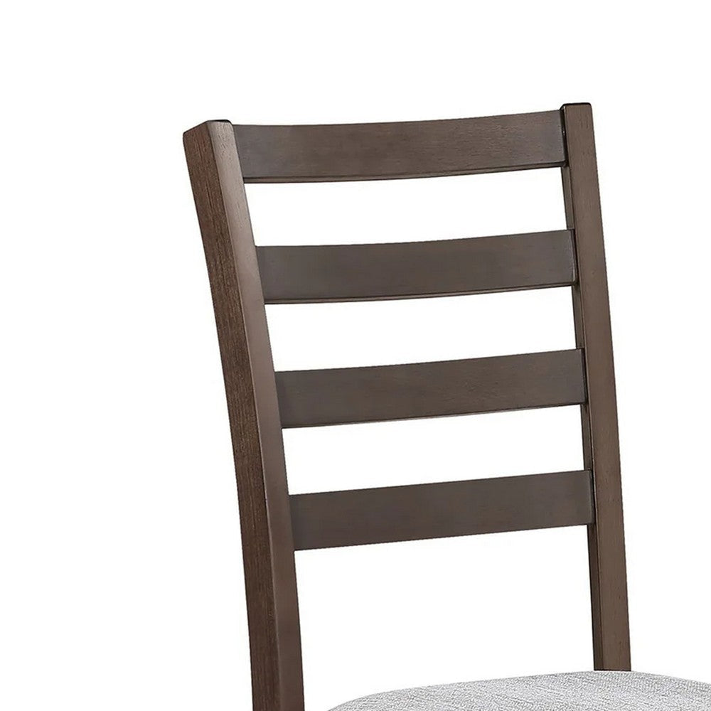 Wogy Side Dining Chair Set of 2 | Brown Wood Ladder Backrest | Off White Seats BM340202