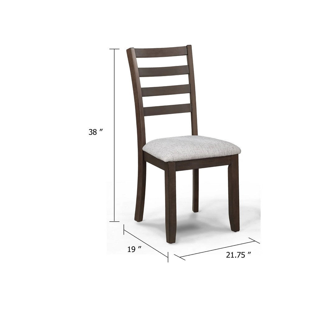 Wogy Side Dining Chair Set of 2 | Brown Wood Ladder Backrest | Off White Seats BM340202