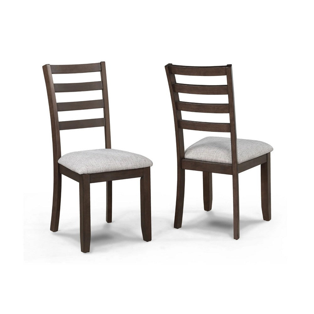 Wogy Side Dining Chair Set of 2 | Brown Wood Ladder Backrest | Off White Seats
