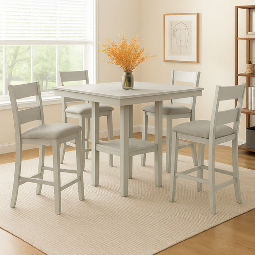 Losy 5pc Counter Height Table & 4 Chairs Set | White Driftwood | Gray