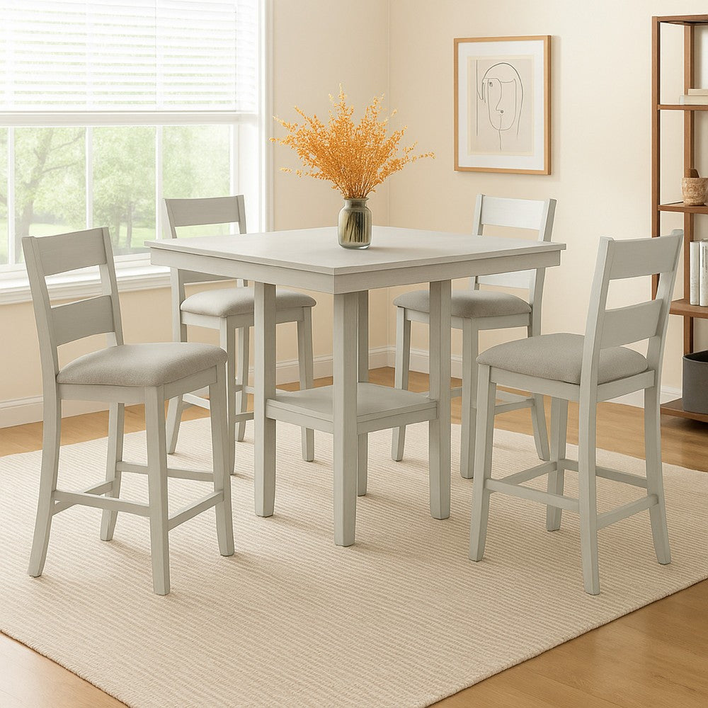 Losy 5pc Counter Height Table & 4 Chairs Set | White Driftwood | Gray