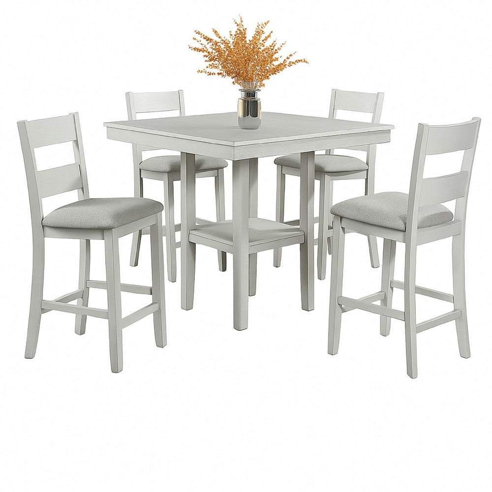Losy 5pc Counter Height Table & 4 Chairs Set | White Driftwood | Gray