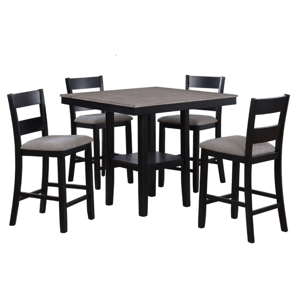 Losy 5pc Counter Height Table & 4 Chairs Set | Square Wood Top | Gray BM340205