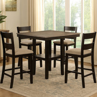 Losy 5pc Counter Height Table & 4 Chairs Set | Square Wood Top | Gray