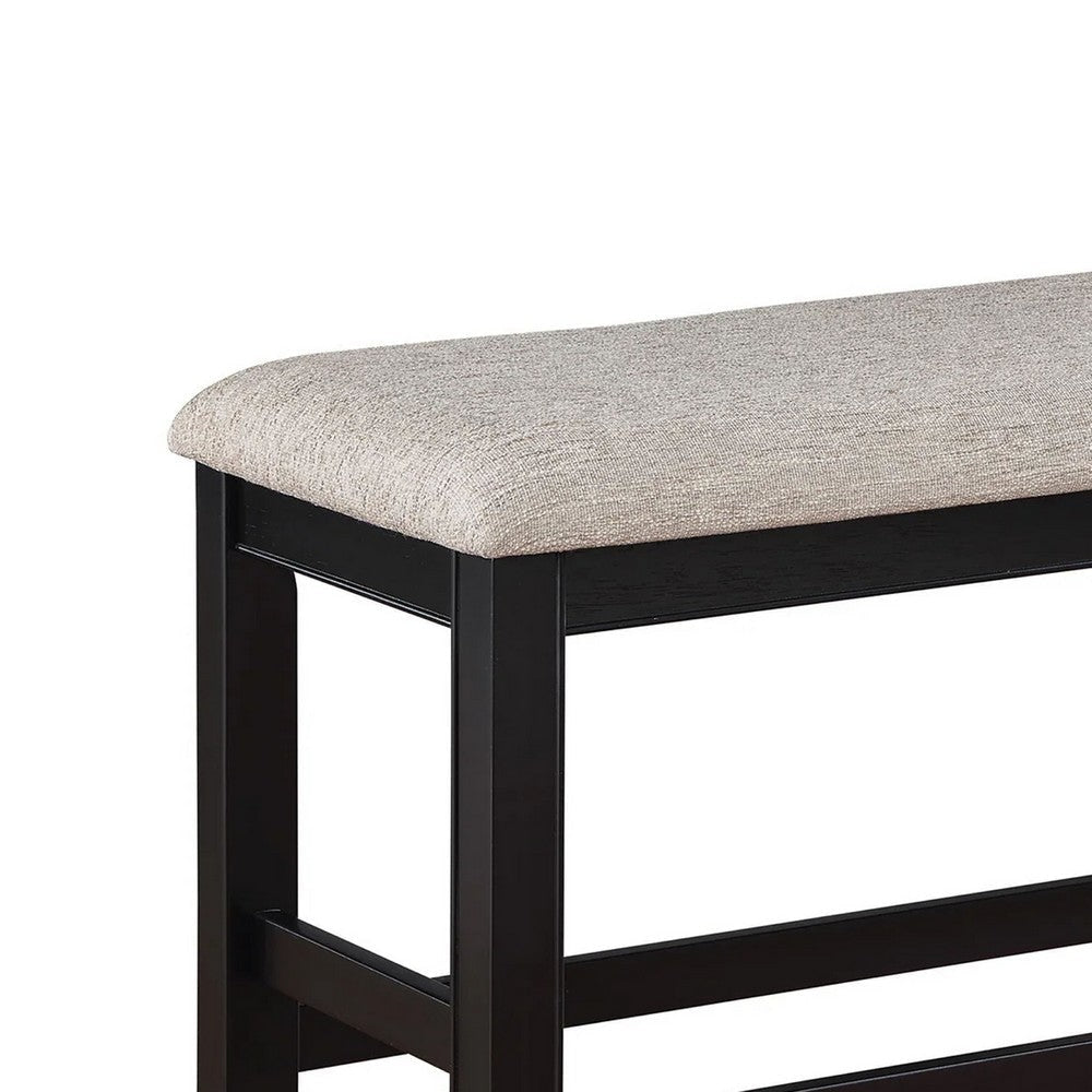 Filu Counter Height Dining Bench | Black Wood | Light Gray Linen | 40’’ BM340206