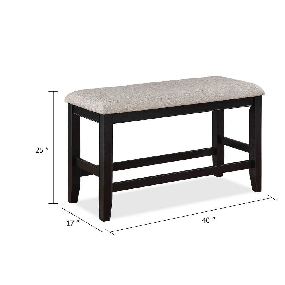 Filu Counter Height Dining Bench | Black Wood | Light Gray Linen | 40’’ BM340206