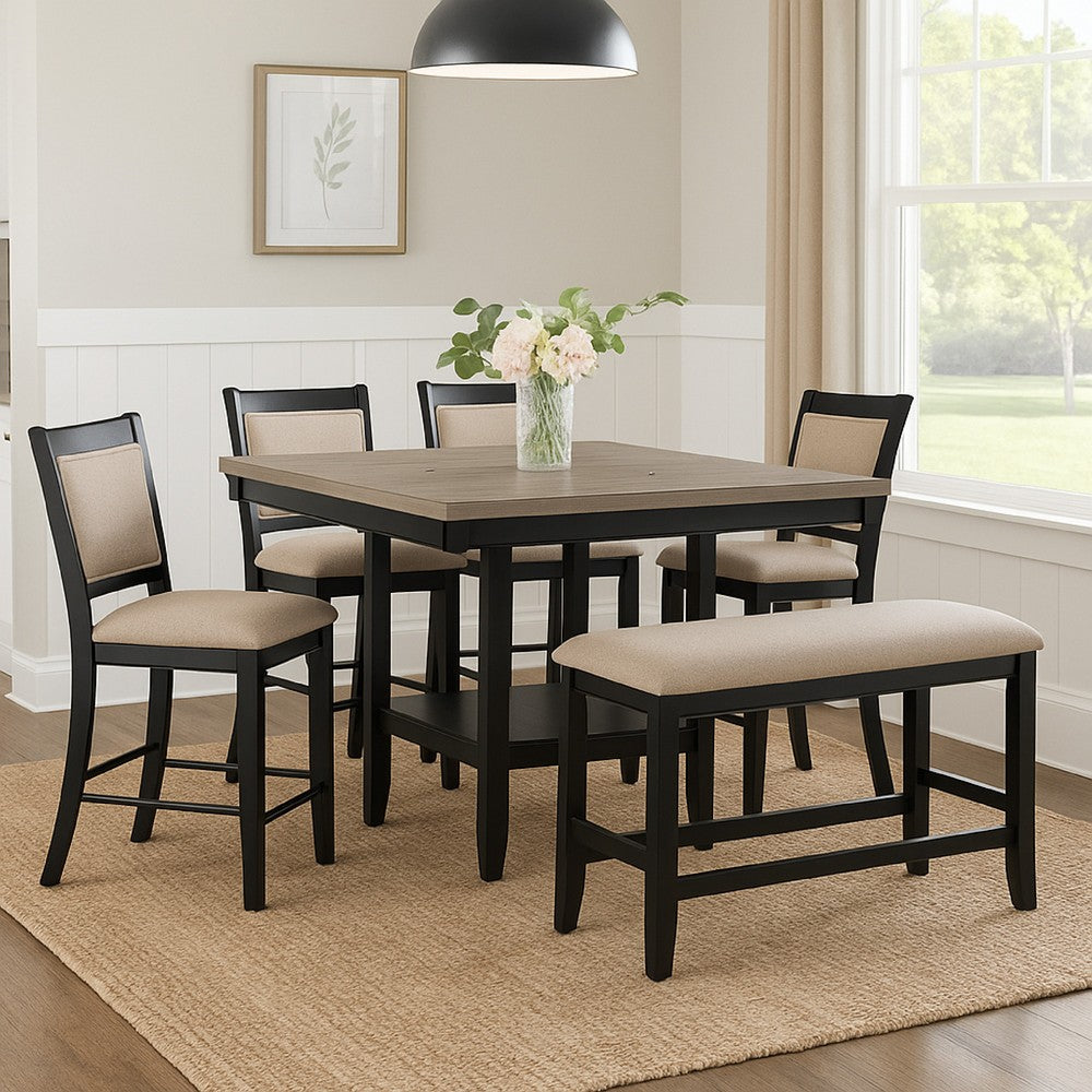 Filu Counter Height Dining Bench | Black Wood | Light Gray Linen | 40"