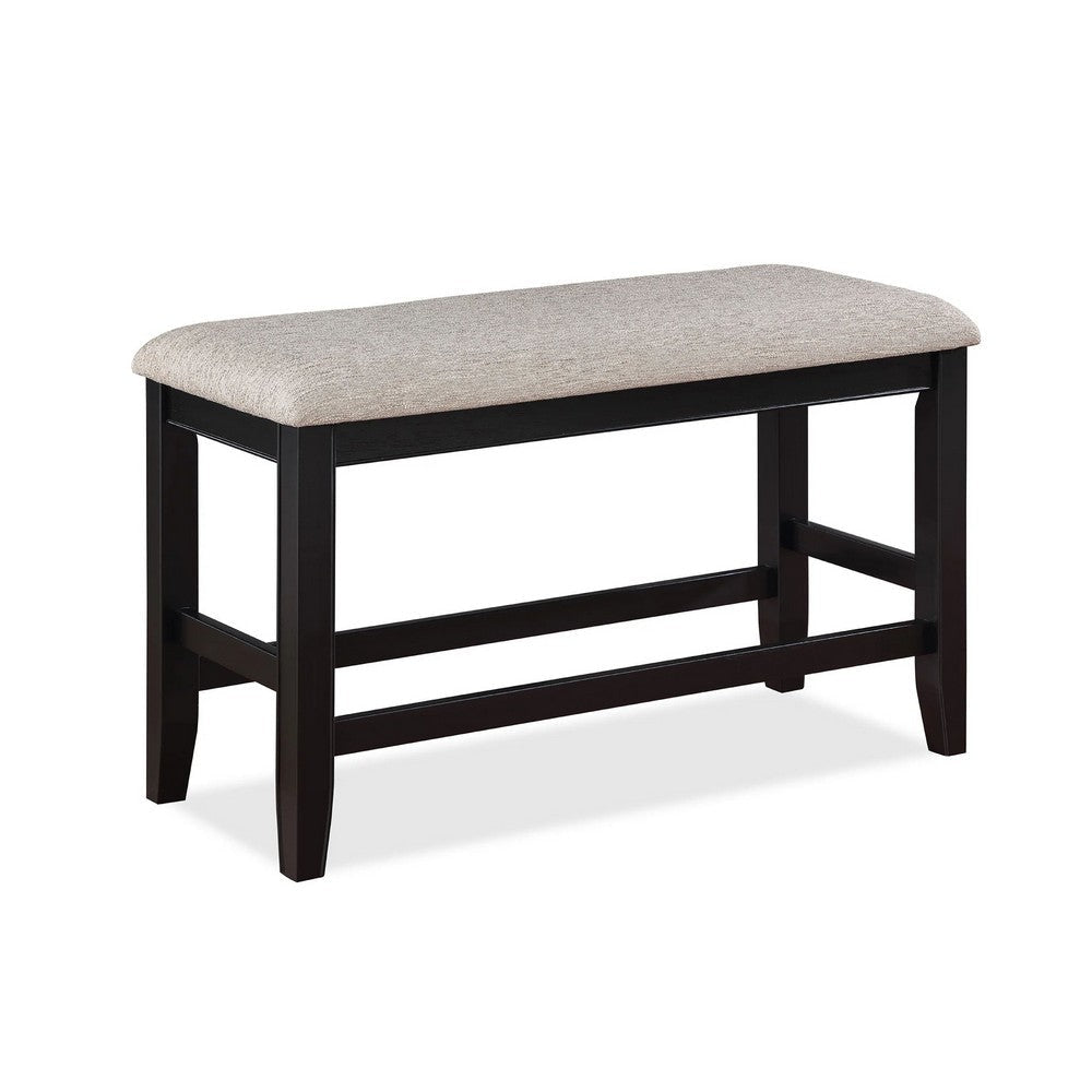 Filu Counter Height Dining Bench | Black Wood | Light Gray Linen | 40"