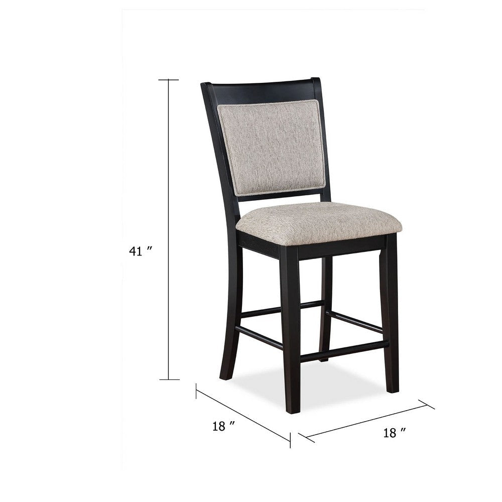 Filu Counter Height Chair Set of 2 | Black Wood Frame | Gray Linen Seat BM340207