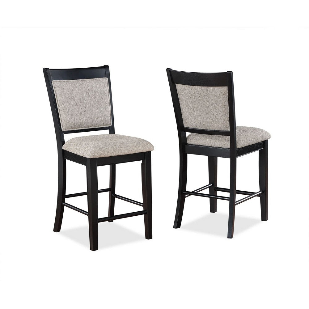 Filu Counter Height Chair Set of 2 | Black Wood Frame | Gray Linen Seat