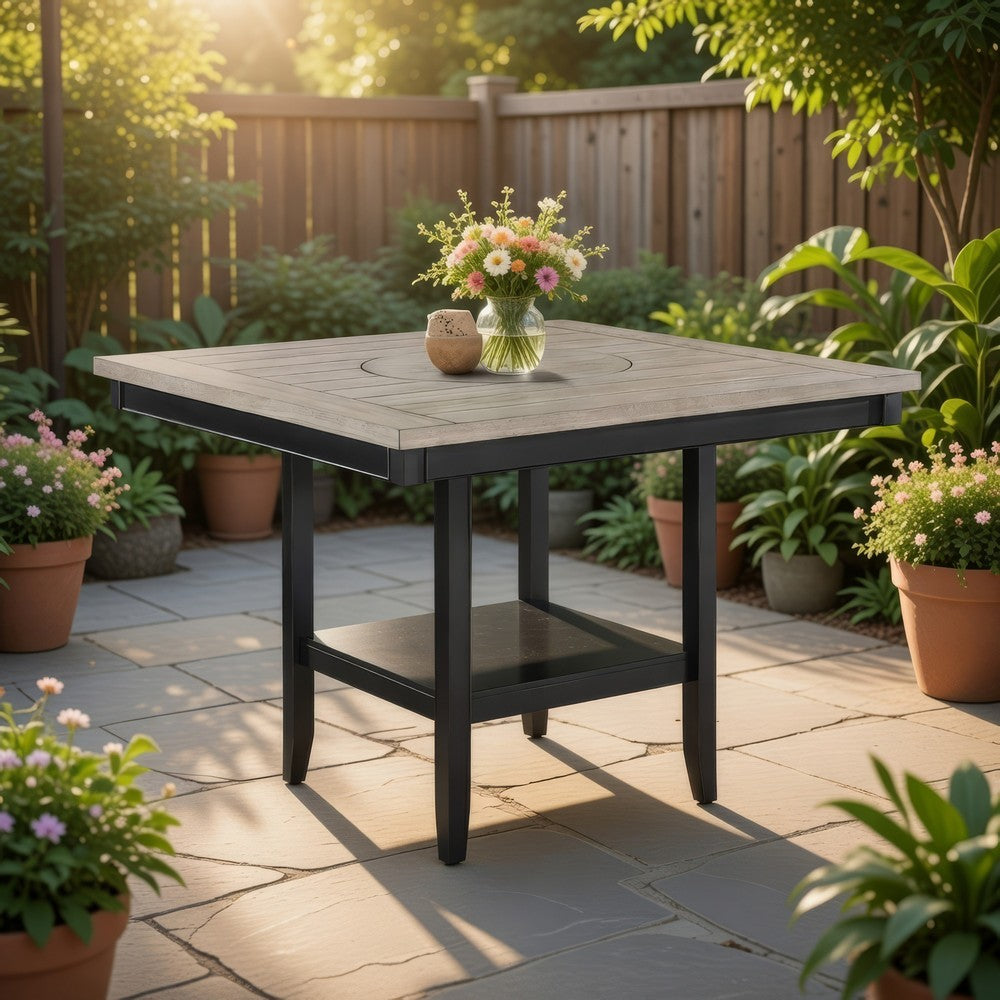 Filu Counter Height Dining Table | Lazy Susan | 48" Gray Top