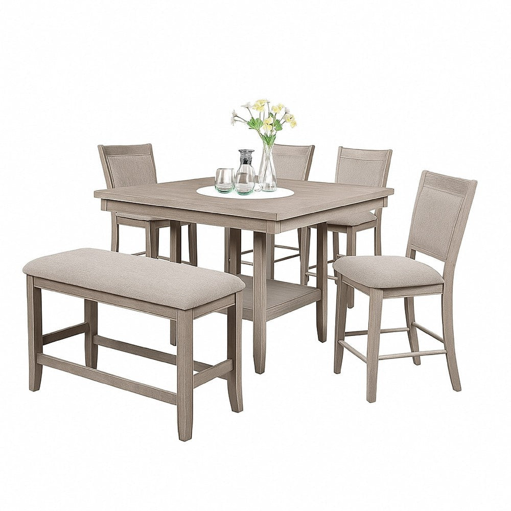 Filu Counter Height Dining Bench | 40’’ White Oak Wood | Light Gray BM340209