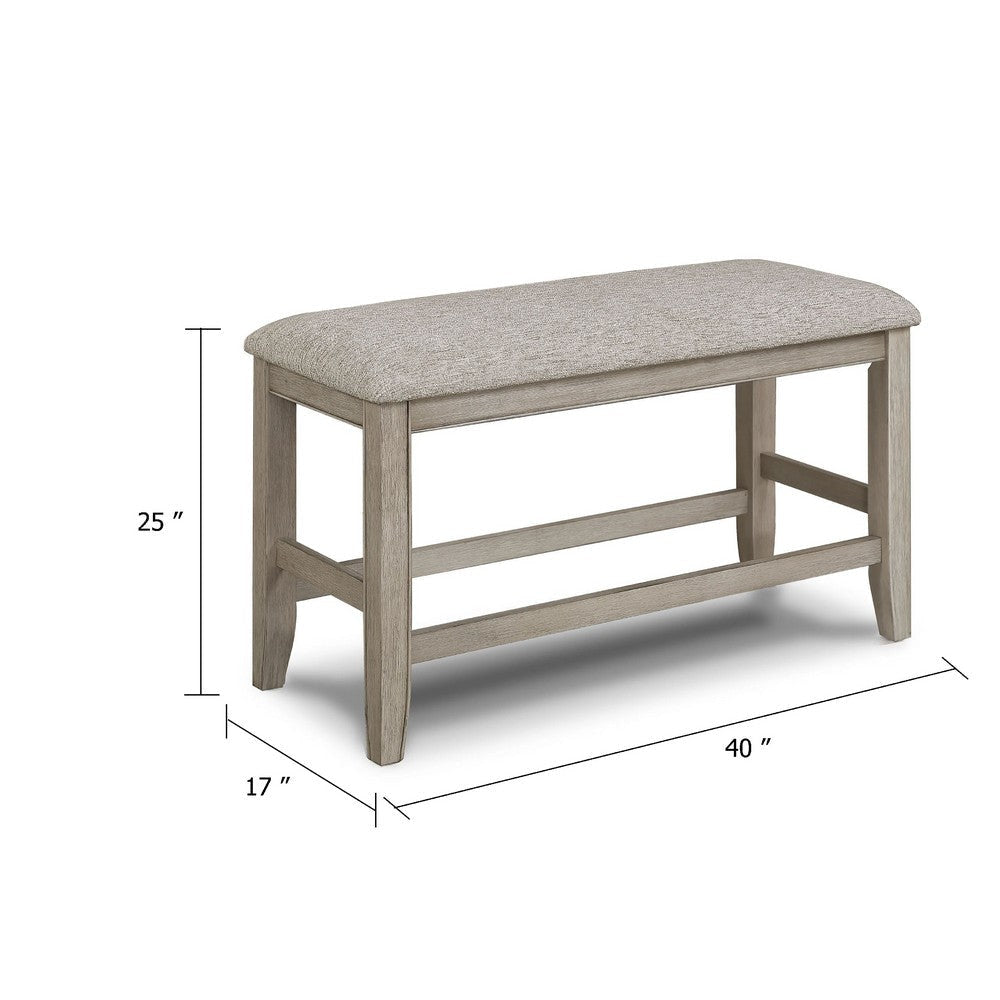 Filu Counter Height Dining Bench | 40’’ White Oak Wood | Light Gray BM340209