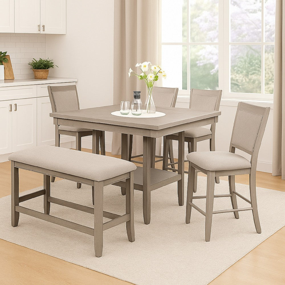 Filu Counter Height Dining Bench | 40" White Oak Wood | Light Gray